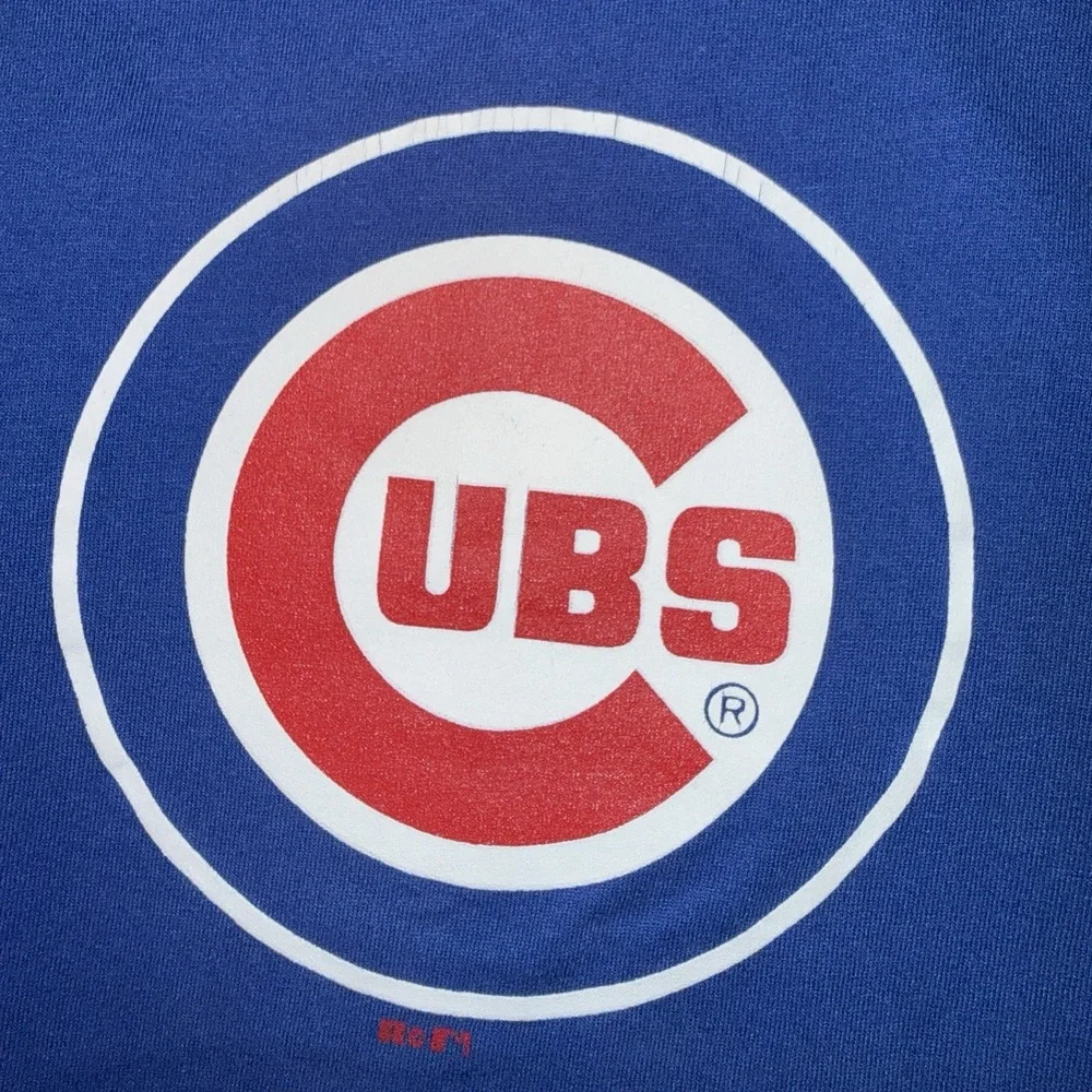Vintage Russell Athletic Chicago Cubs T Shirt Large Blue NuBlend MLB 90s Double - Picture 2 of 10